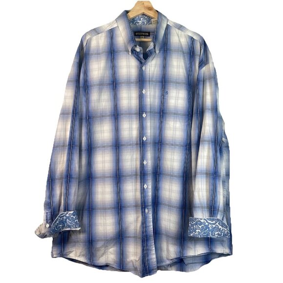 Stetson Shirt Mens 3XL Blue Plaid Flap Pockets Yoked Western Cowboy FS Country - Picture 1 of 8